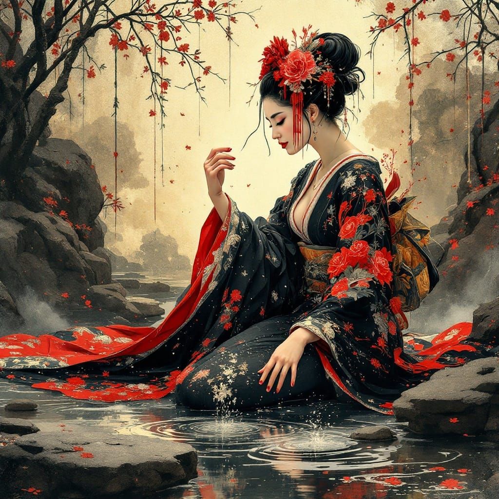 Geisha playing at the stream