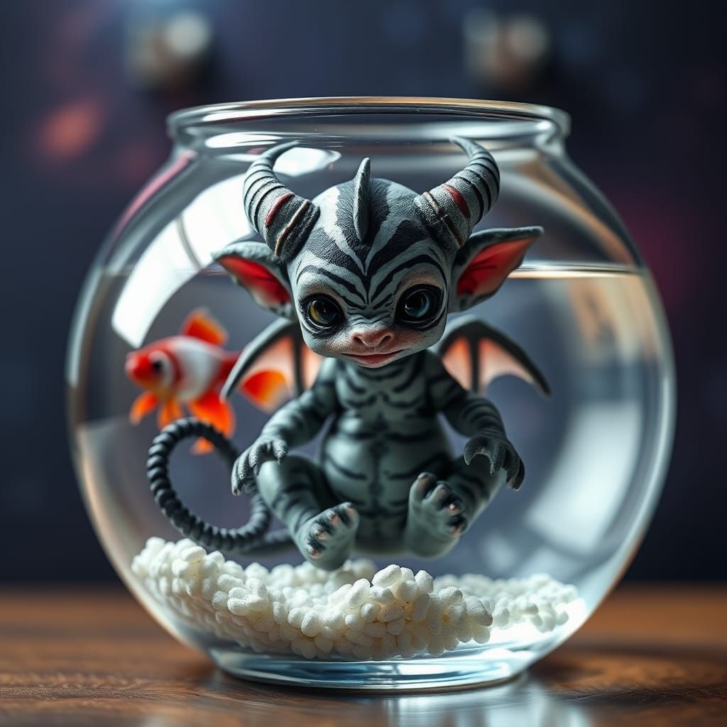 Mini Zebra-Striped Demon in Space Fishbowl