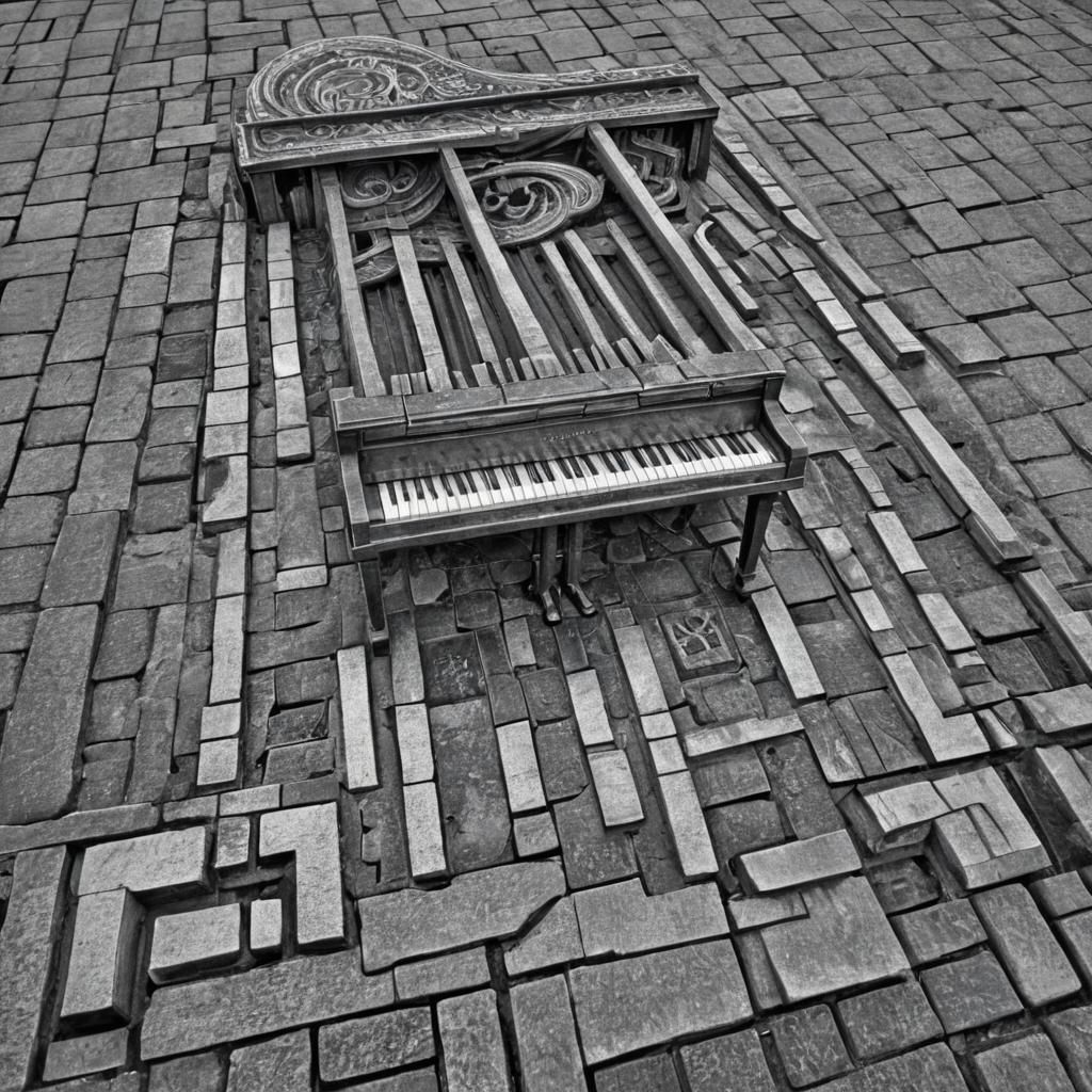 Piano with black white keys , very intricately and microscop...