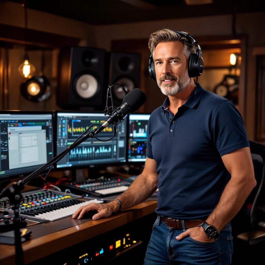 Radio Host in Studio with DJ Equipment