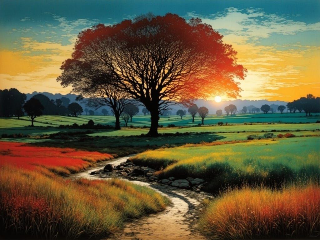 Abstract Landscape in Mixed Media Style