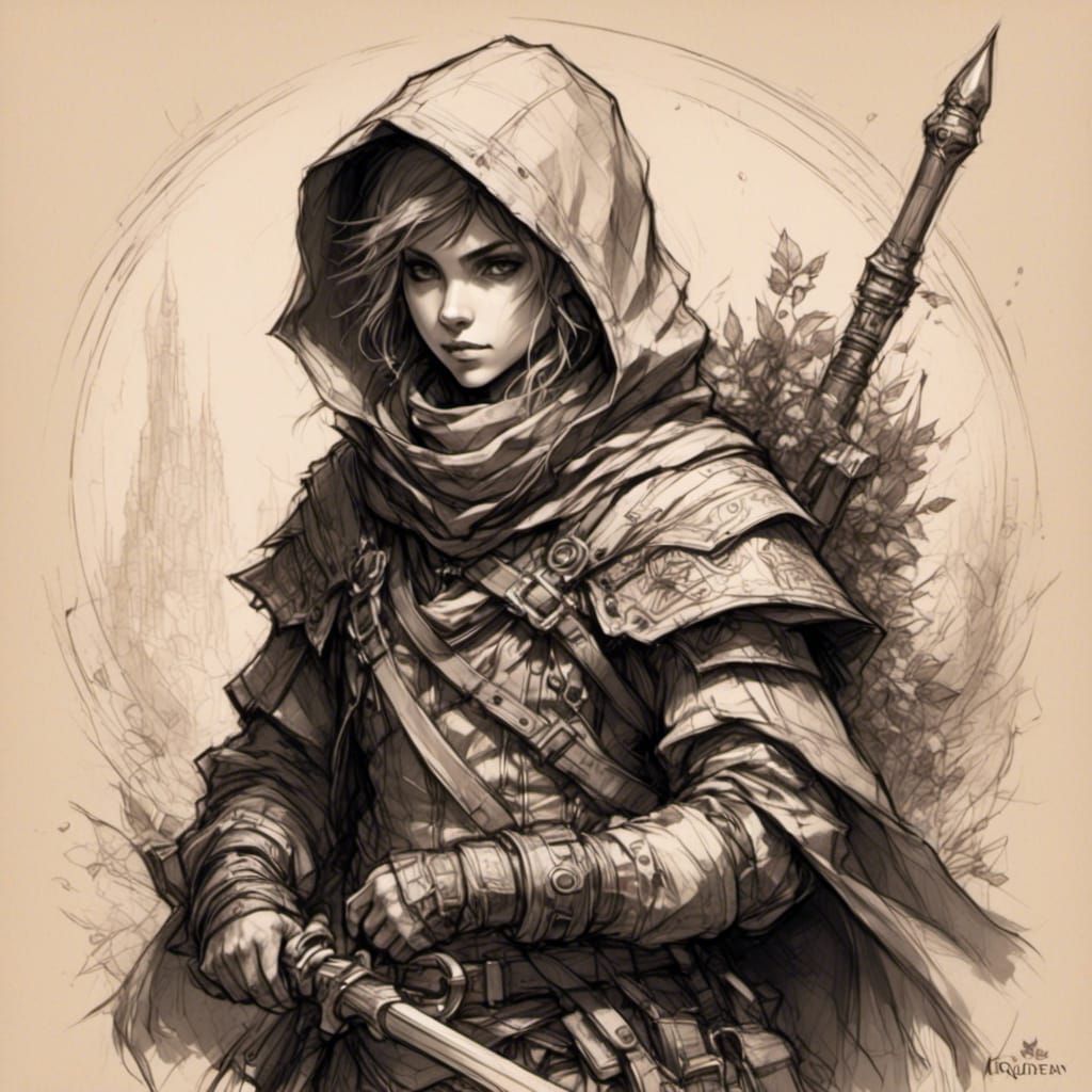 Hooded Halfling Rogue Character Design Sketch