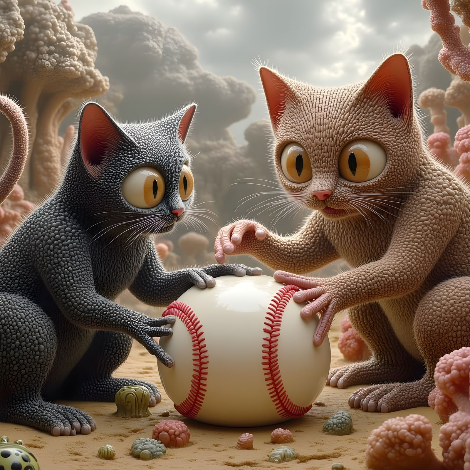 Cats with Human Hands Play Baseball