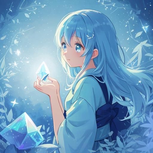 Adventurer Touches Glowing Crystal in Manga Anime Style