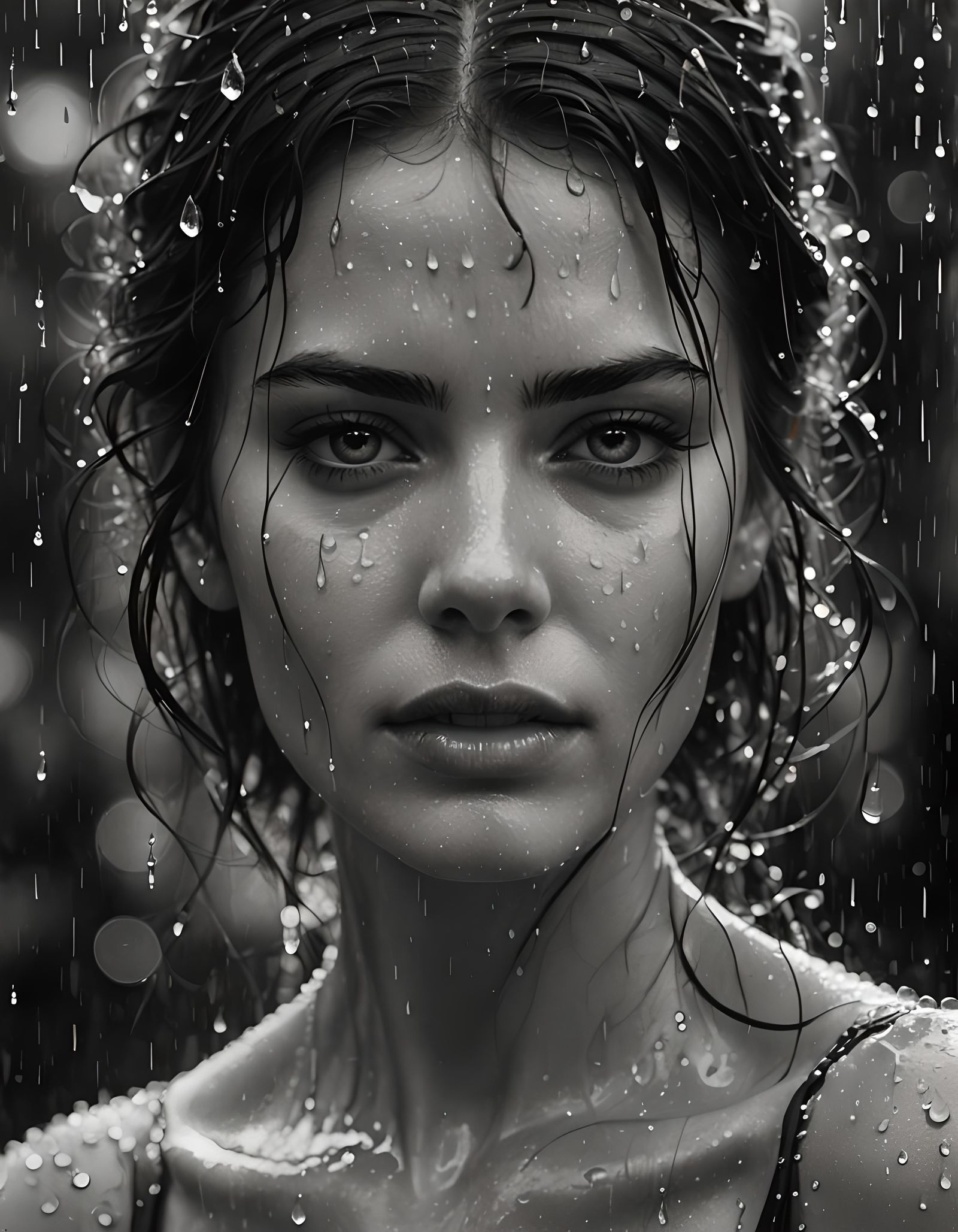 Monochrome Portrait: Woman in Water, Ultra-Realism Style