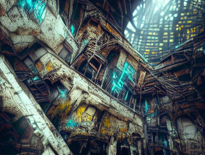 Decaying Architecture in a cyberpunk future