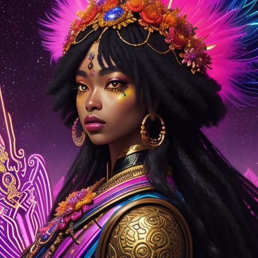 Neon Afro Samurai: A Surreal Fantasy Portrait