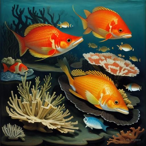 Mousefish Nibbling Cheese Corals in Expressive Baroque Style