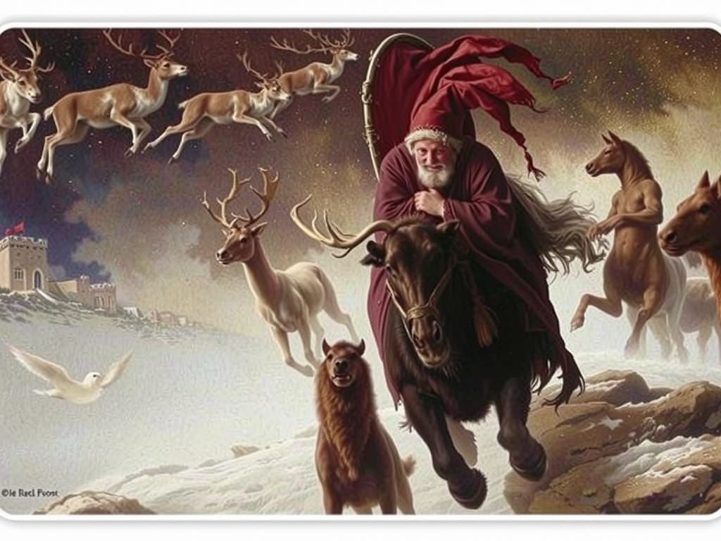 Santa's Wild Hunt in Eldritch Art Nouveau Style