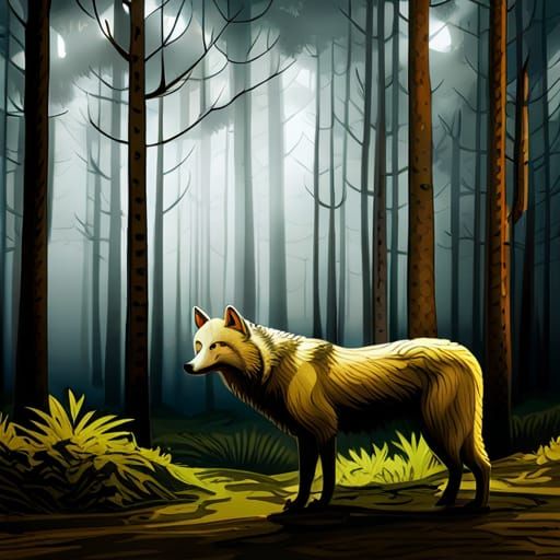Epic Wolf in Dark Forest, Detailed 3D Render