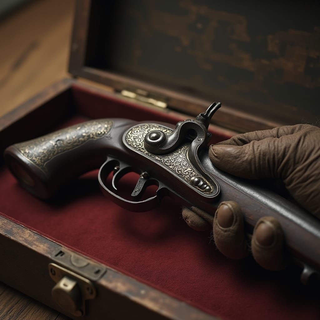 Antique Flintlock Pistol Lifted from Wooden Case