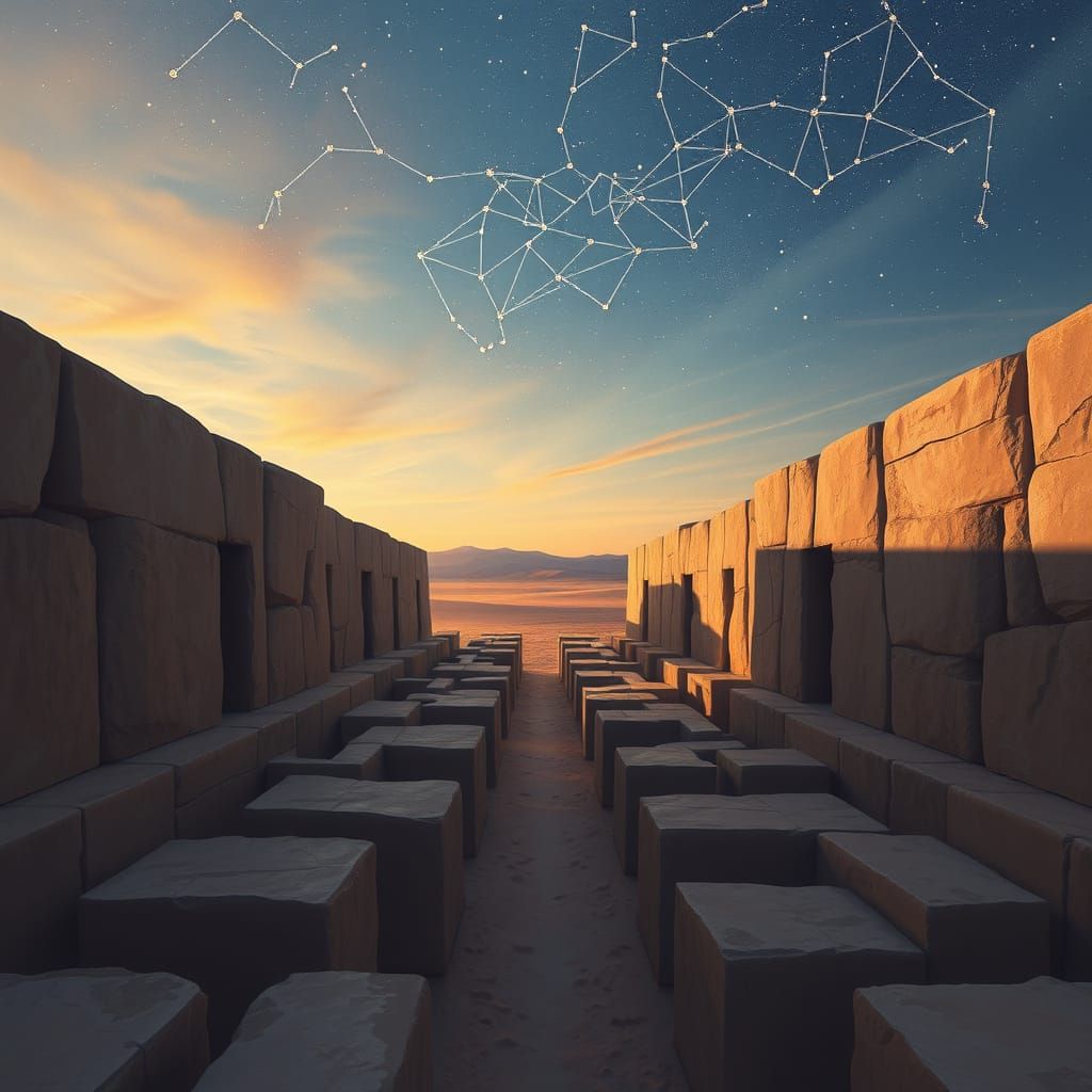 Desert Labyrinth with Shaped Shadows at Twilight