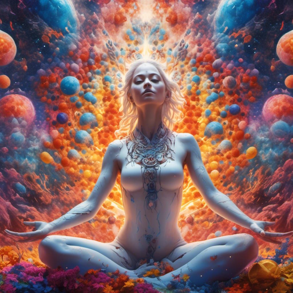 Goddess Meditation in Galaxy: Hyperreal Graffiti Art