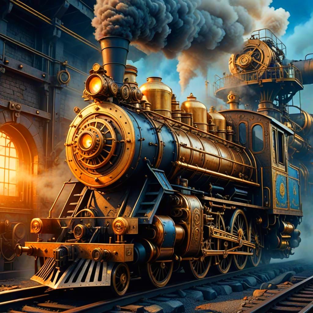Surreal Steampunk Locomotive in 3D