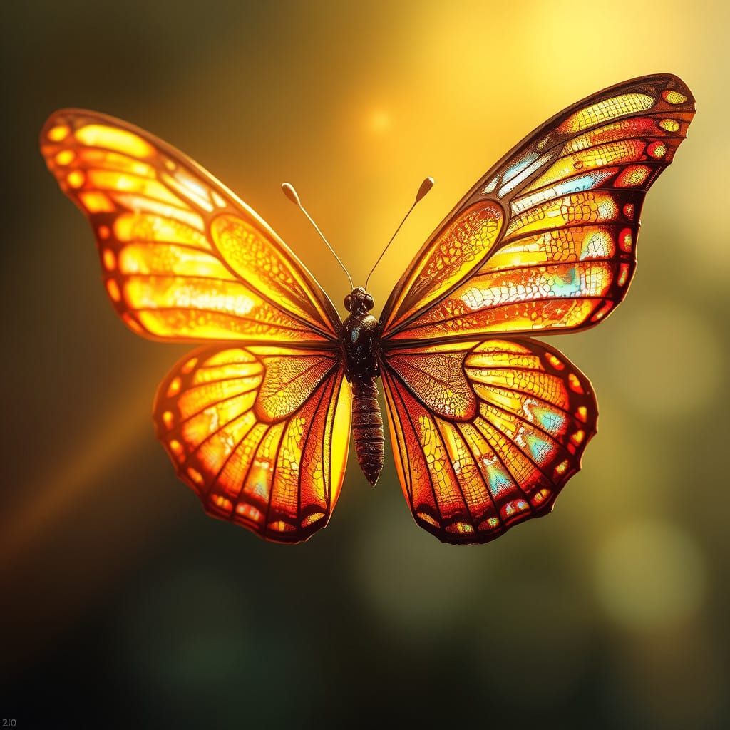 Majestic Butterfly with Iridescent Wings in Ethereal Light