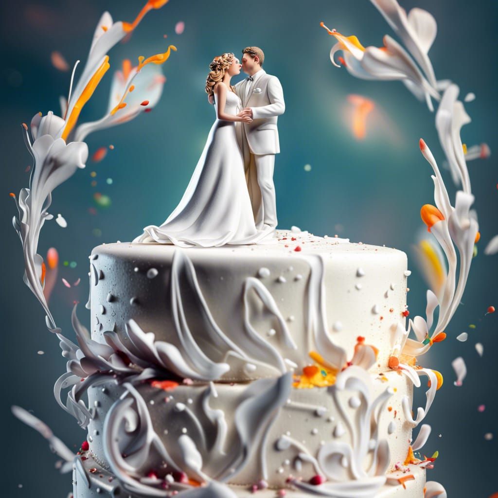 Hyperrealistic Wedding Cake with Bride and Groom