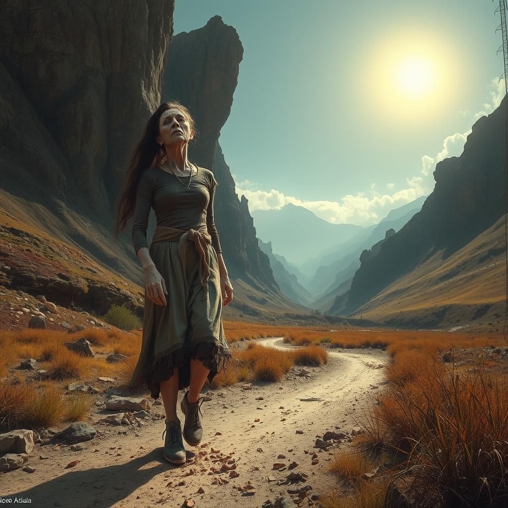 Unsettling Woman Walks Through Surreal Valley