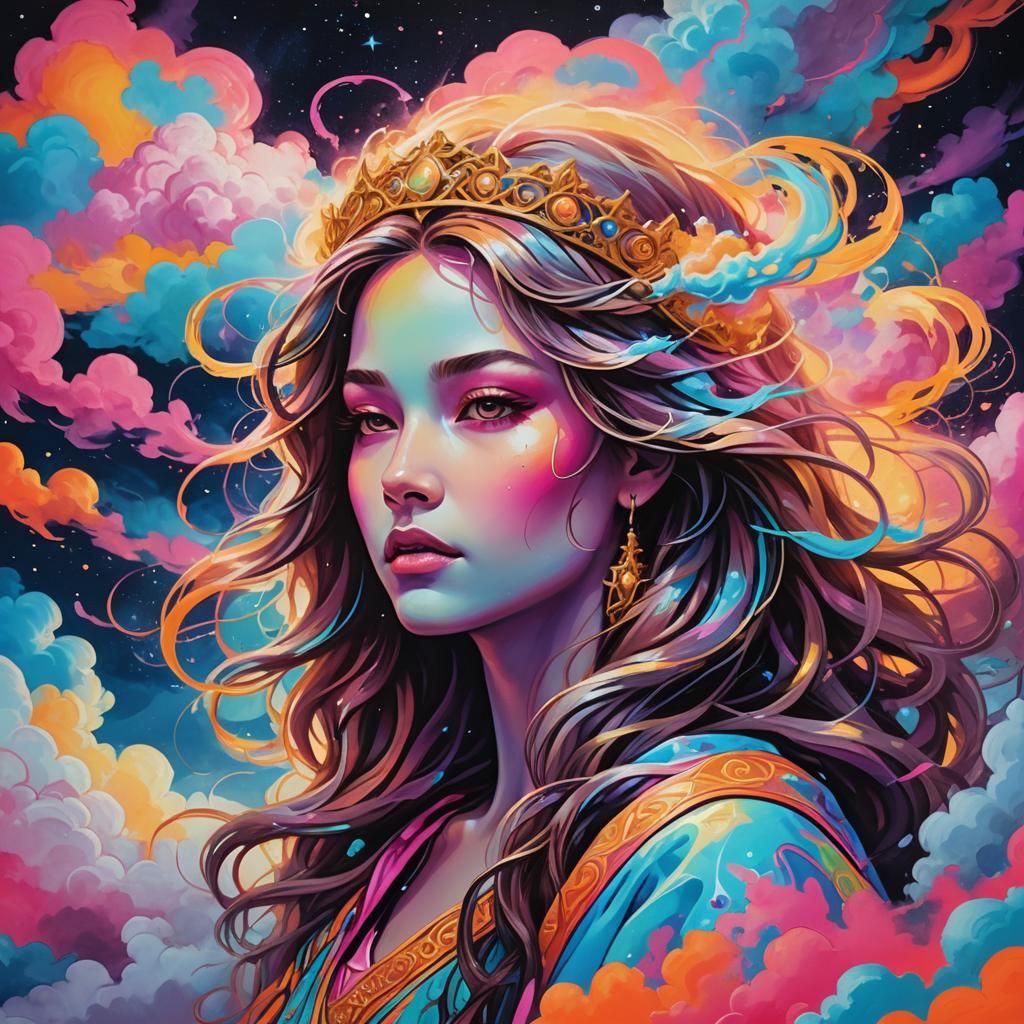 Goddess Princess in Neon Graffiti Fantasy Art
