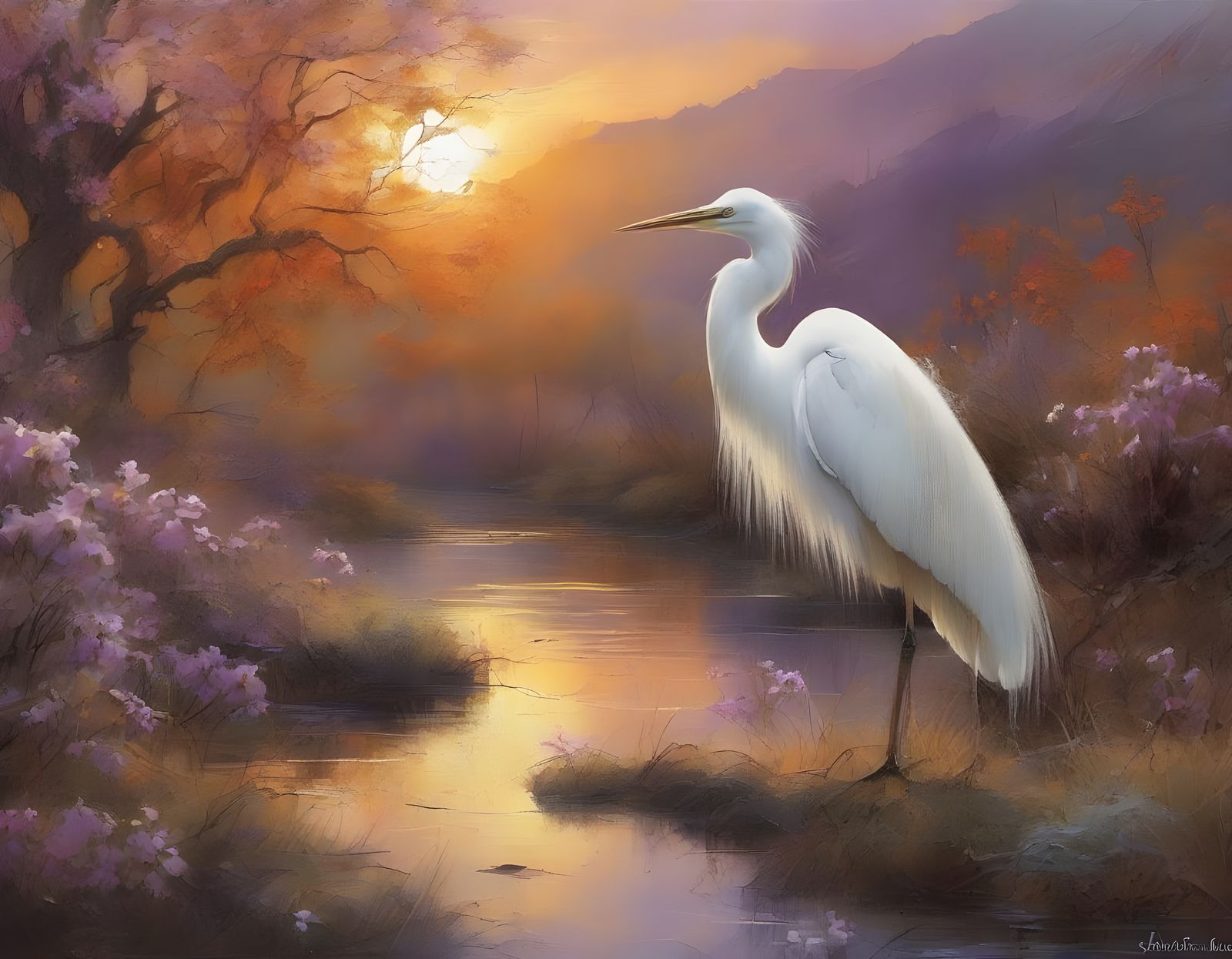 Ethereal Snowy Egret in Glasswork Landscape