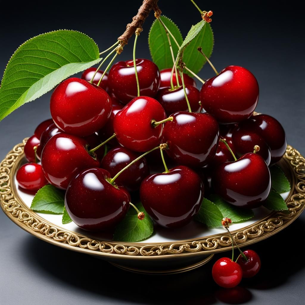 Luminous Cherry Display in Hyperdetailed Digital Art