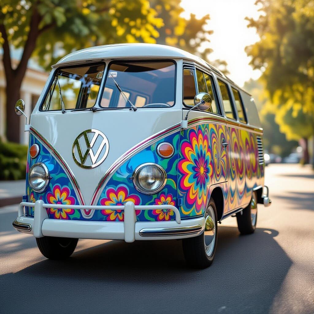 1969 VW Bus with Psychedelic Patterns