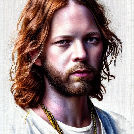 Detailed Portrait of a Young Man with Long Hair