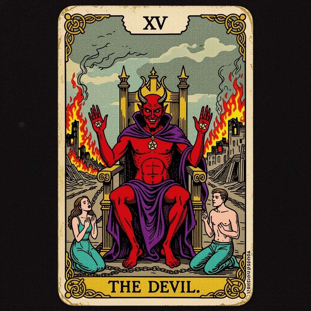 Vintage Tarot Card: The Devil, Arthur Rackham Style