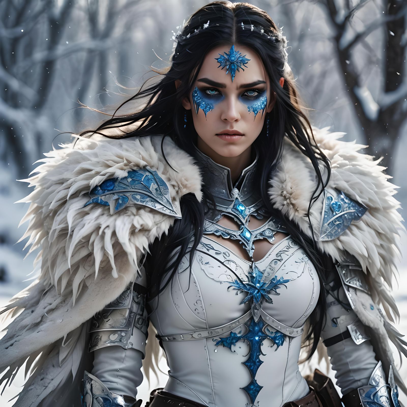 Badass Warrior Woman in White Leather Armor