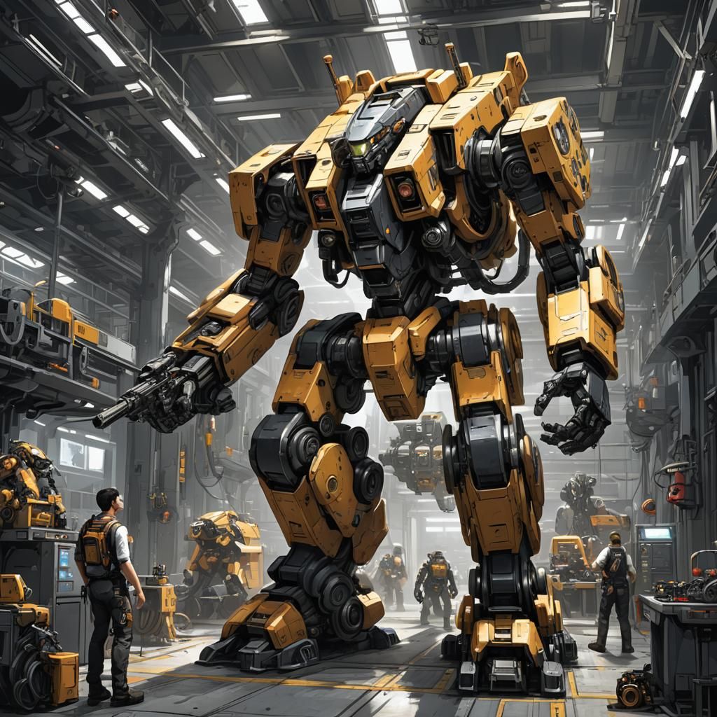 Mecha Repair Bay: Engineers Prepare Combat Mech