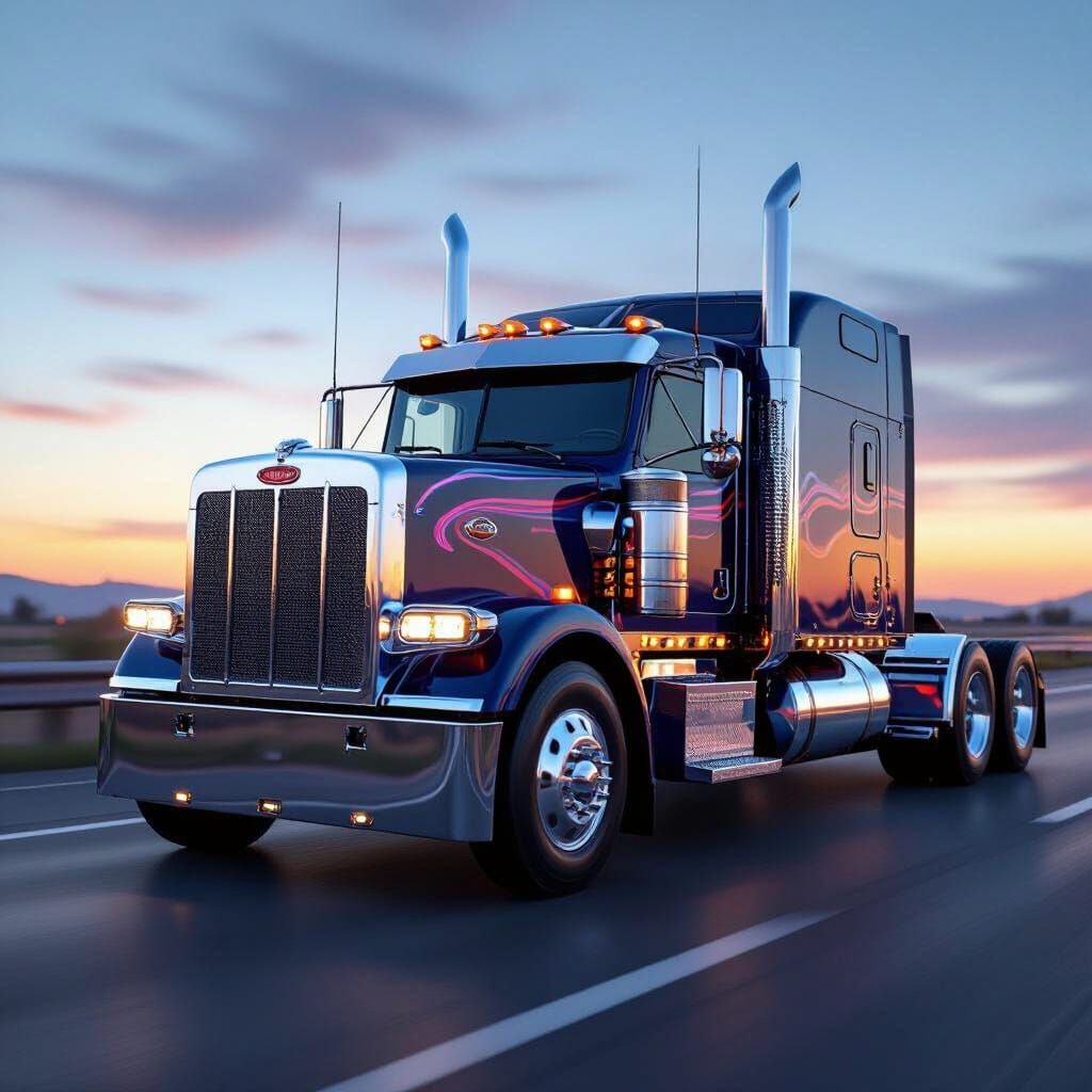 Photorealistic Custom Peterbilt Truck on Highway