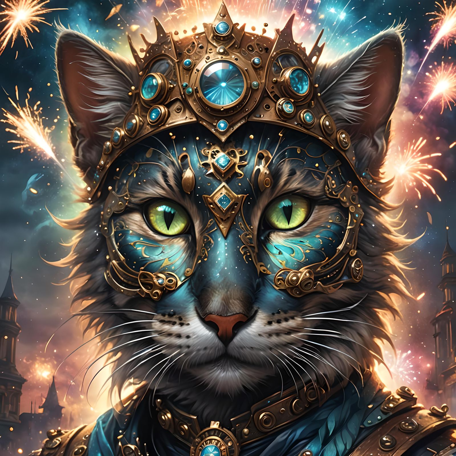 Steampunk Kitty in Diamond Mask Portrait