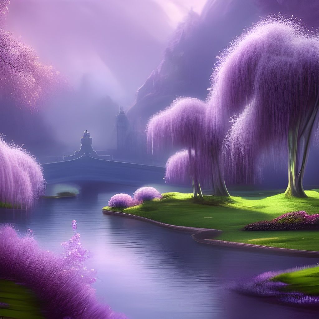 Elegant Purple River Landscape in Matte Painting Style