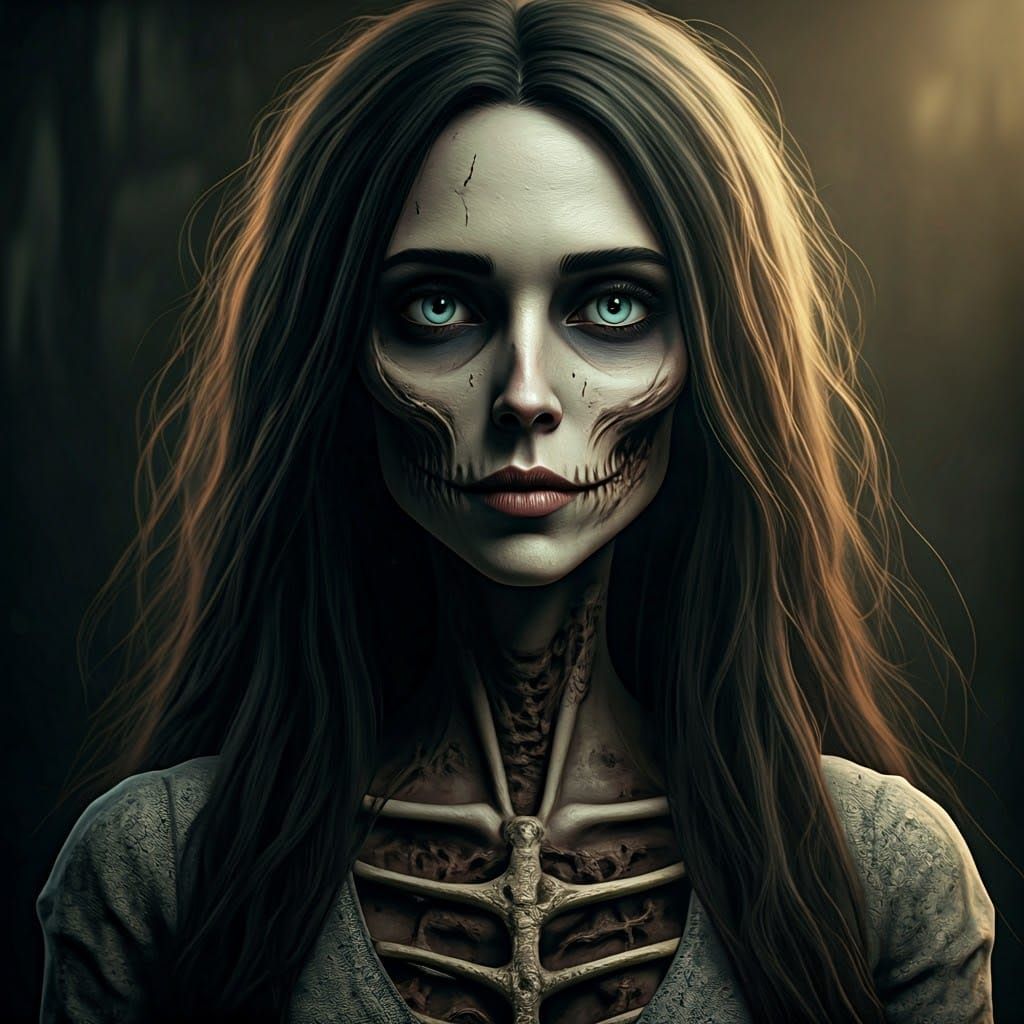 Undead Emily: A Dark Cinematic Portrait in Digital Art