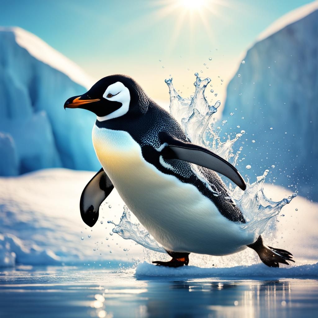 Penguin's Icy Slide into the Antarctic Ocean