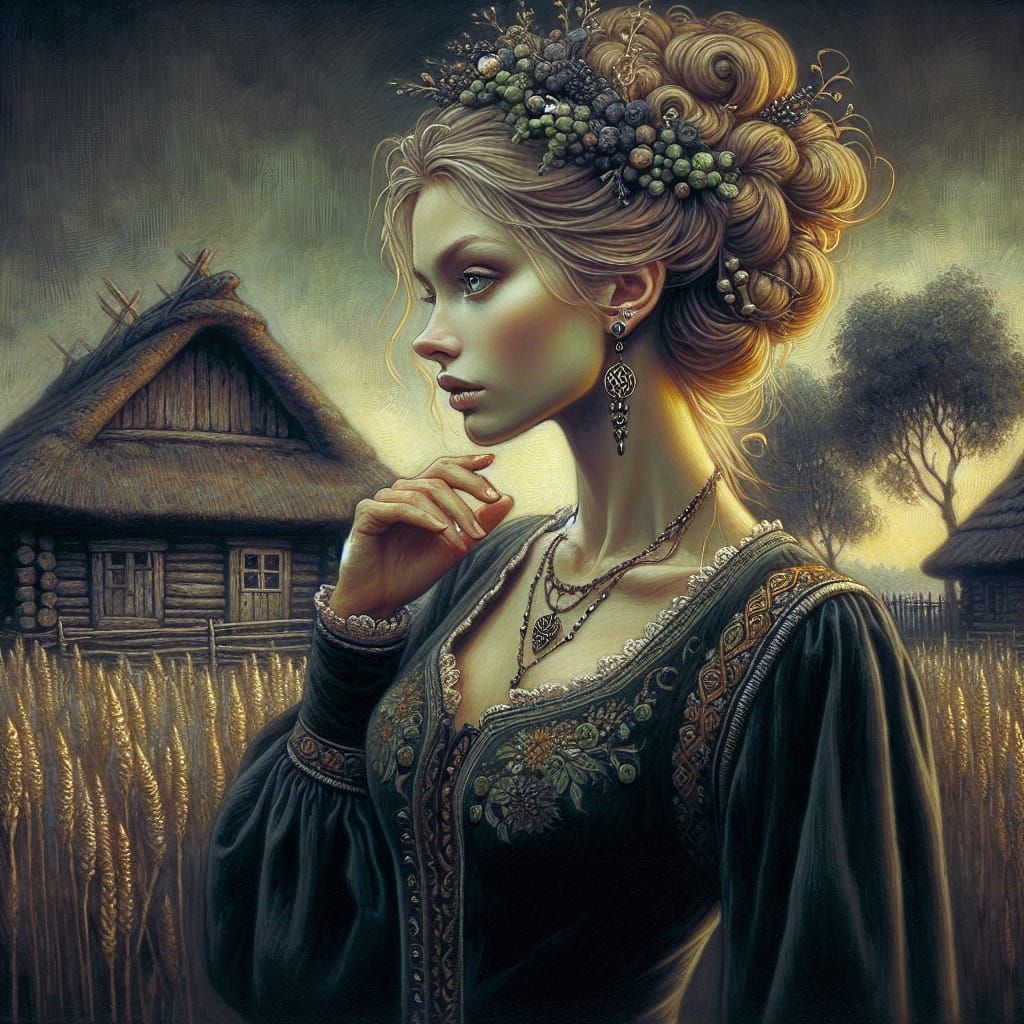 Iron Age Latvian Goddess Concept Art in Impressionist Style