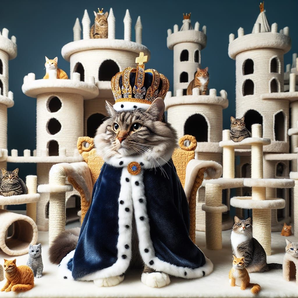 Cat King on Throne in Feline Kingdom