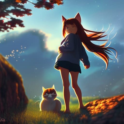 Anime Catgirl in Studio Ghibli Style