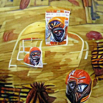 Basketball Cards in African Mask Gouache Painting