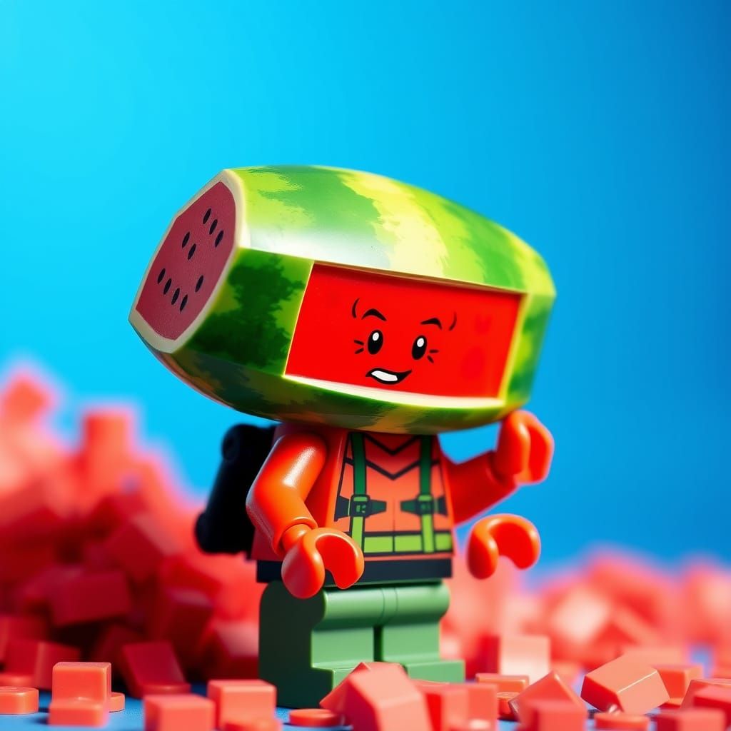 Vibrant Fortnite-Inspired Lego Figure with Watermelon Head