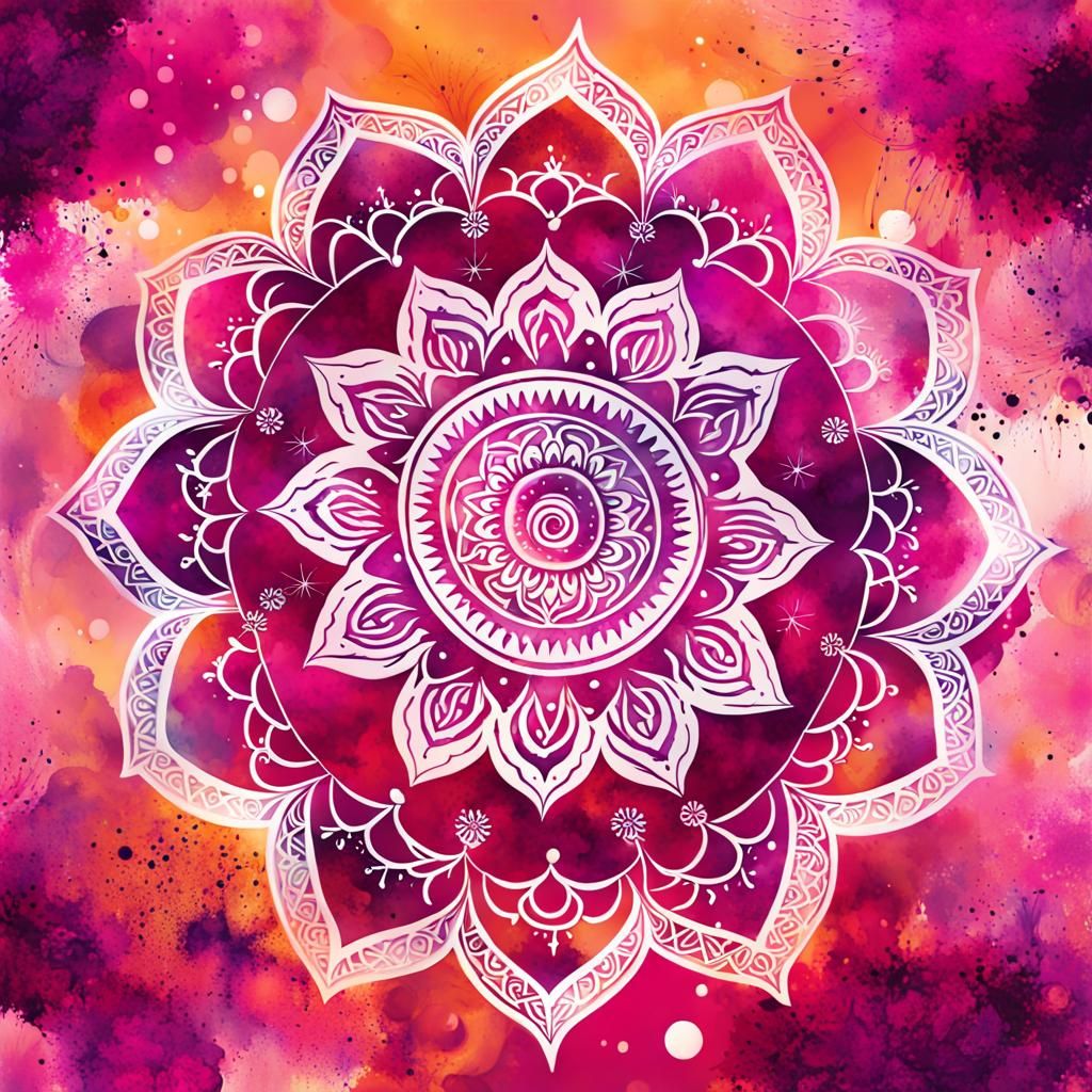 Diwali Mandala Ink Splatter Art on Galaxy Background