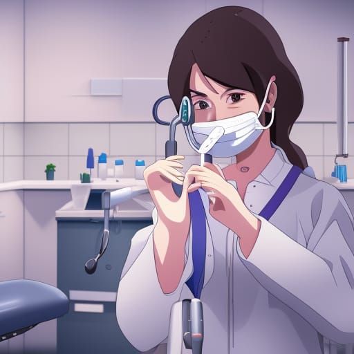 Dentist with Mask in Studio Ghibli Anime Style