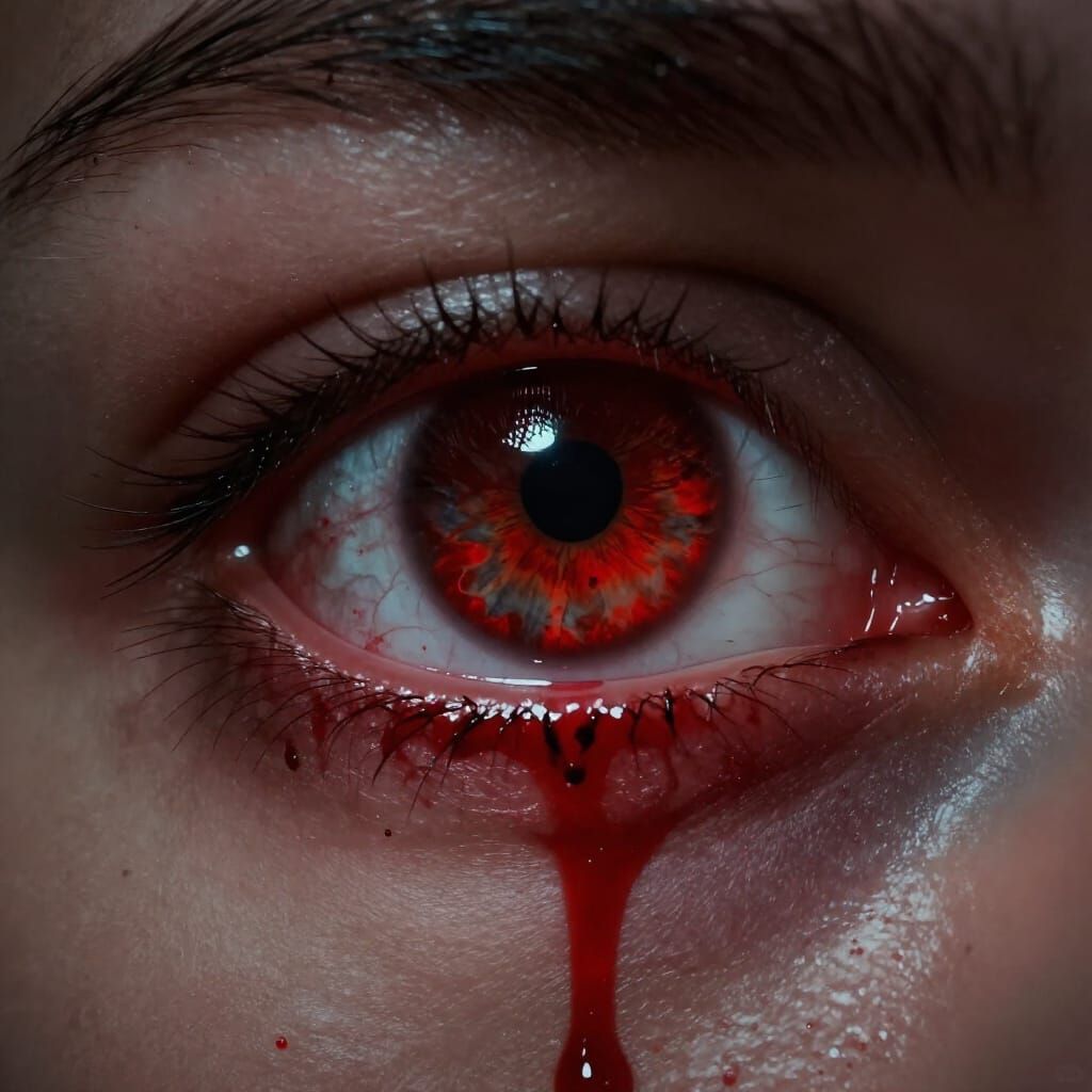 Human Eye Bleeds Tears of Blood in Dark Fantasy Style