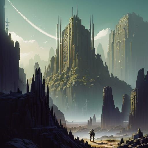 Battle-Scarred Spartan Warrior Standing on Rocky Terrain, wi...