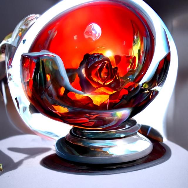 Rose in Crystal Ball: Cosmic Mixed Media Art