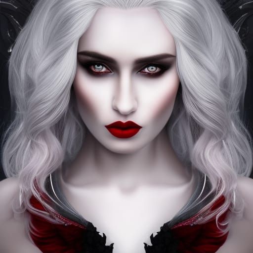 Stunning Vampire Woman with Silver Hair, Digital Art