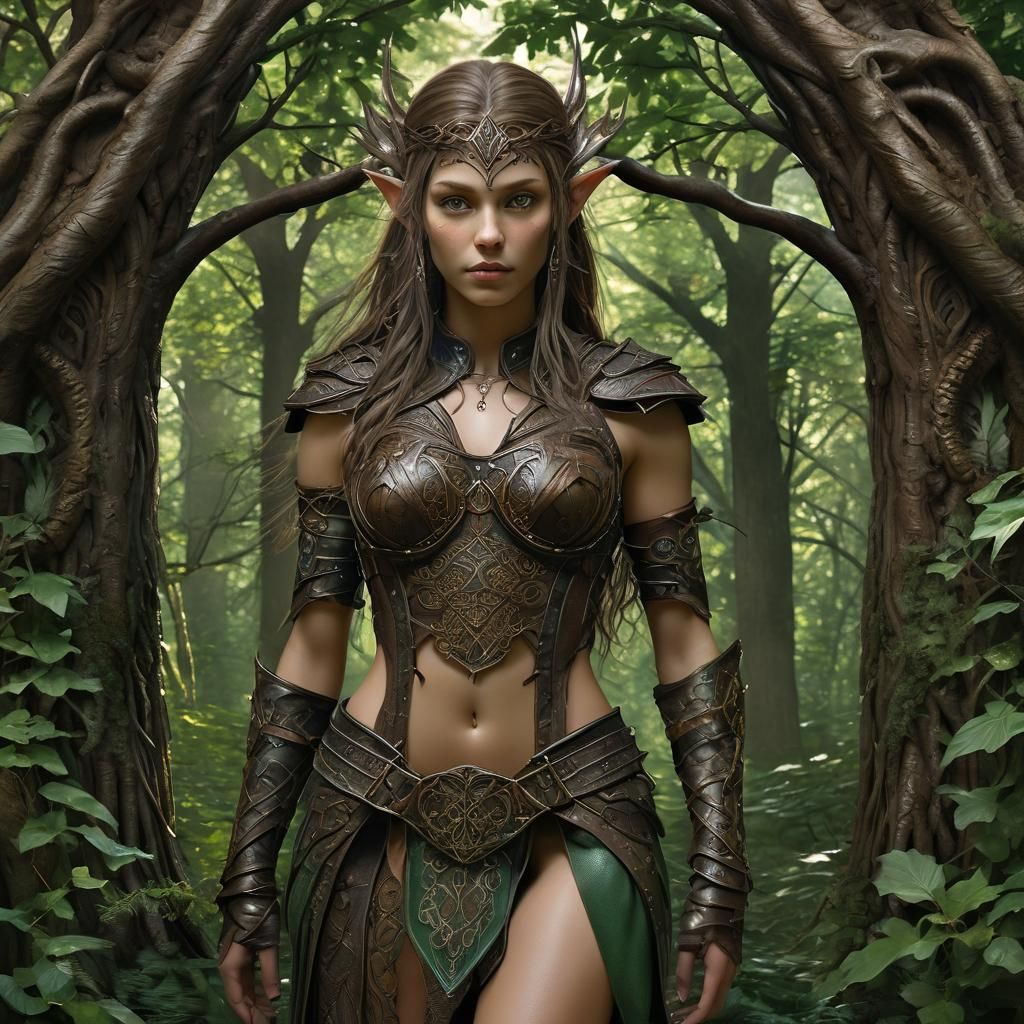 A wood elf clad in leather armor.