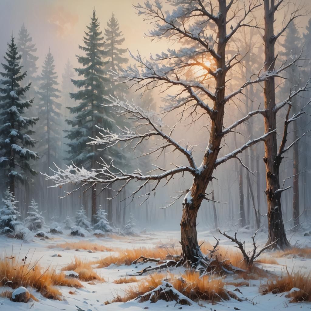 Vibrant Winter Landscape in Expressionist Oil Painting