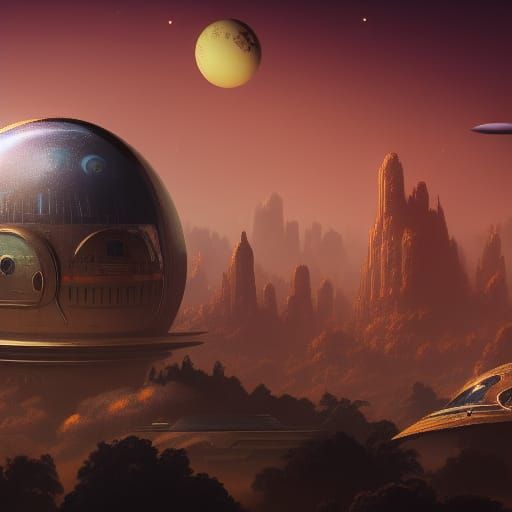 Retrofuturistic Planetscape with Domed Cities