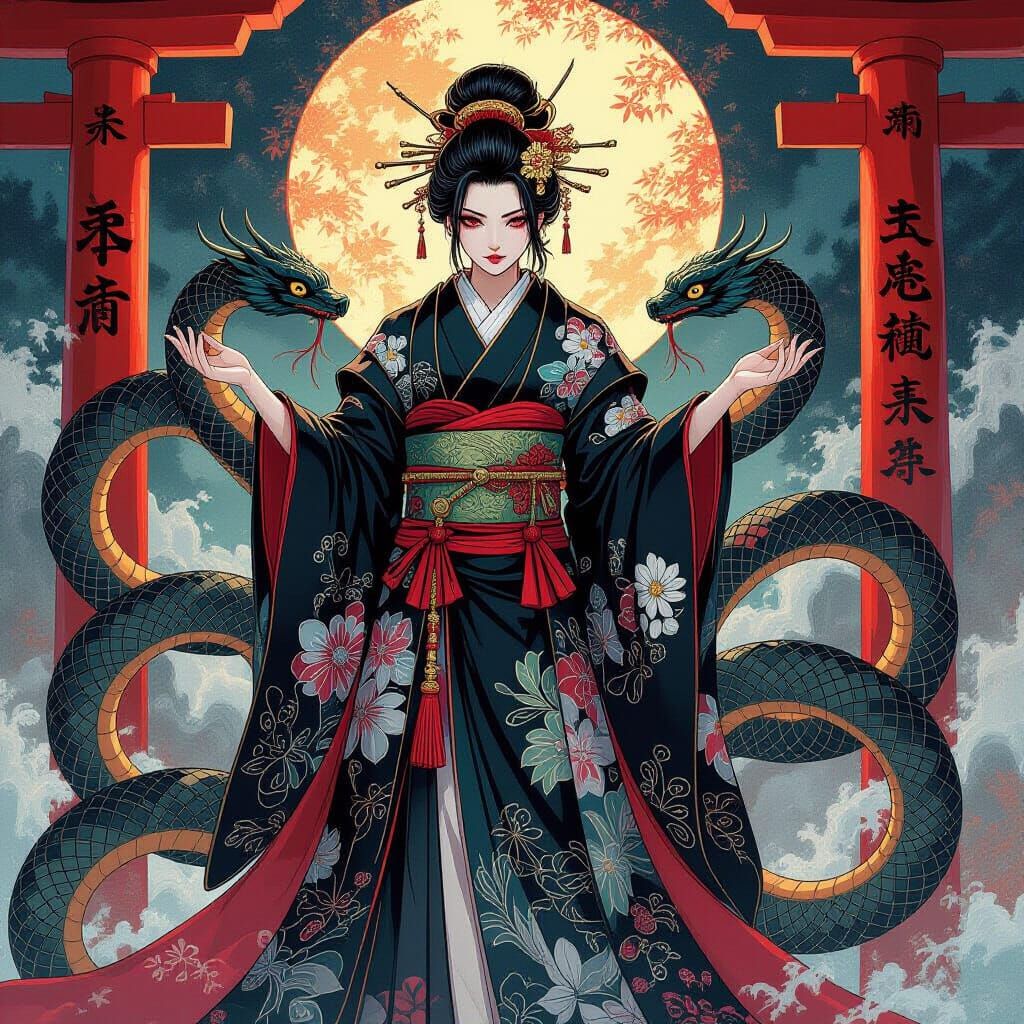 Mystical Serpents in Anime Key Visual Style