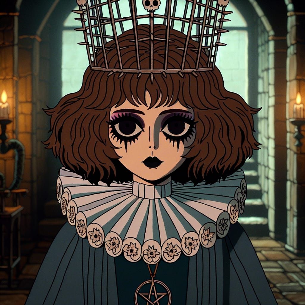 Retro Cartoon Queen Navigates Dark Castle